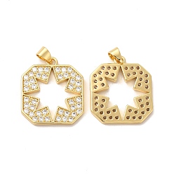 Real 18K Gold Plated Rack Plating Brass Micro Pave  Cubic Zirconia Pendants, Cadmium Free & Lead Free, Long-Lasting, Polygon & Hollow Star, Real 18K Gold Plated, 23.5x20x2mm, Hole: 3mm