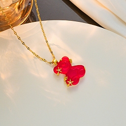 Roja Collares de cadena de granos de café de acero titanio, collar con colgante de oso y estrella, para mujeres, dorado, rojo, 20~23-5/8 pulgada (51~60 cm)