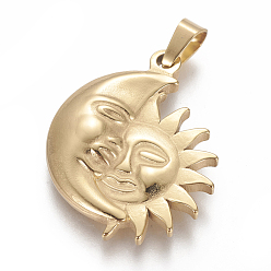 Golden 304 Stainless Steel Pendants, Sun with Moon, Golden, 32x26x3mm, Hole: 4x6mm