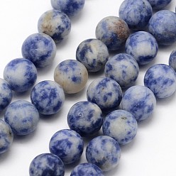 Jaspe Avec Point Bleu Brins de perles rondes en jaspe de tache bleue naturelle, givré, ronde, 8mm, Trou: 1mm, Environ 48 pcs/chapelet, 15.1 pouce