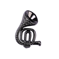 Gunmetal Alloy Brooches, French Horn Pins, Musical Instrument Pins, Gunmetal, 26x18mm