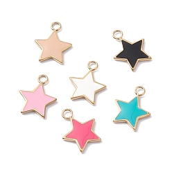 Mixed Color Ion Plating(IP) 304 Stainless Steel Pendants, with Enamel, Real 24K Gold Plated, Star, Mixed Color, 13x10x1.5mm, Hole: 1.8mm