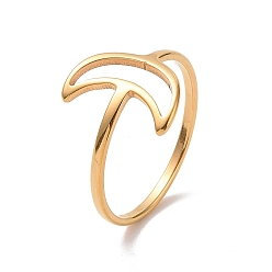 Oro Chapado de iones (ip) 201 anillo de dedo de luna creciente de acero inoxidable, anillo hueco ancho para mujer, dorado, tamaño de EE. UU. 6 1/2 (16.9 mm)