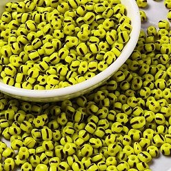 Yellow Green 6/0 Opaque Colours Seep Glass Seed Beads, Round Hole, Round with Stripe Pattern, Yellow Green, 3~4.5x3~4.5mm, Hole: 1.2~1.5mm, about 450g/bag