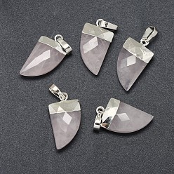 Rose Quartz Natural Rose Quartz Pendants, with Long-Lasting Plated Brass Findings, Faceted, Scabbard, Silver Color Plated, 19.5x11x5mm, Hole: 3.5x5.5mm