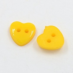 Золотистый Акриловые кнопки "сердце", пластиковые швейные пуговицы для дизайна костюма, 2-луночное, окрашенные, золотые, 12x12x3 мм, отверстие : 1 мм