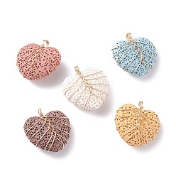 Lava Rock Unwaxed Natural Lava Rock Beads Pendants, with Real 18K Gold Plated Copper Wire Wrapped, Heart, 25x24.5x11.5mm, Hole: 3mm