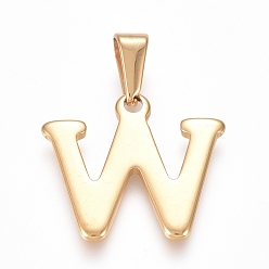 Letter W 304 Stainless Steel Pendants, Golden, Initial Letter.W, 19x21x1.8mm, Hole: 3x7mm