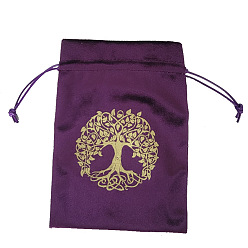 Tree of Life Velvet Tarot Cards Storage Bags, Tarot Desk Storage Holder, Purple, Tree of Life Pattern, 18x13cm