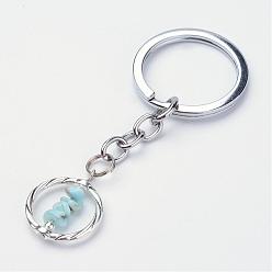 Larimar Alloy Keychain, with Larimar Beads, Platinum and Antique Silver, 85mm