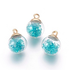 Cyan Transparent Glass Bottle Pendants, with Glass Rhinestone Inside and  Eco-Friendly Plastic Bottle Caps, Round, Cyan, 21x16mm, Hole: 2.5mm
