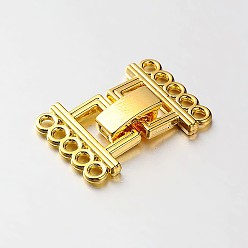 Золотой 5 пряди из латуни и латунных складок на застежки, 10-луночное, золотые, 24x16.5x5 мм, отверстие : 2 мм