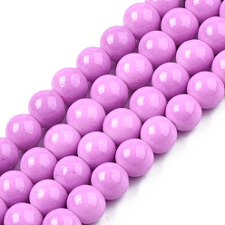 Фиолетовый Выпечка роспись стекла круглый шарик нити, фиолетовые, 8.5~9 мм, отверстие : 1.5 мм, около 105 шт / нитка, 31.8 дюйм