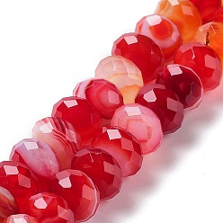 Rouge Agate à bandes naturelles / brins de perles d'agate à rayures, teints et chauffée, facettes rondelle, rouge, 10~10.5x6.5~7mm, Trou: 1mm, Environ 58 pcs/chapelet, 15.31~15.43'' (38.9~39.2 cm)