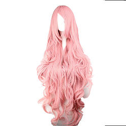 Pink Perruques de soirée cosplay, perruques synthétiques, fibre haute température résistante à la chaleur, perruques frisées à longue vague pour femmes, rose, 39.3 pouce (100 cm)