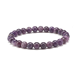 Lepidolite Natural Lepidolite/Purple Mica Round Beaded Stretch Bracelet, Gemstone Jewelry for Women, Beads: 6.5mm, Inner Diameter: 2-1/4 inch(5.7cm)