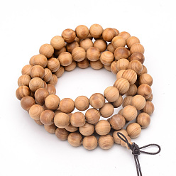 Sandy Brown 5-Loop Wrap Style Buddhist Jewelry, Western Red Cedar Mala Bead Bracelets/Necklaces, Round, Sandy Brown, 34-5/8 inch(88cm)