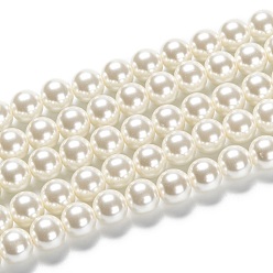 Creamy White Eco-Friendly Glass Pearl Beads Strands, Grade A, Round, Dyed, Cotton Cord Threaded, Creamy White, 10mm, Hole: 1.2~1.5mm, about 42pcs/strand, 15.7 inch