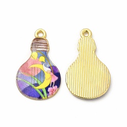 Colorful Alloy Printed Pendants, Cadmium Free & Nickel Free & Lead Free, Bulb, Colorful, 28x17x2mm, Hole: 1.8mm