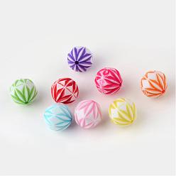 Mixed Color Craft Style Acrylic Corrugated Beads, Round, Mixed Color, 13~14mm, Hole: 2mm, about 365pcs/500g