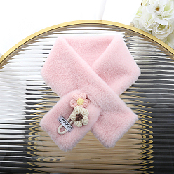 Pink Bufanda calentadora de cuello ajustable para niños y niñas de piel de conejo de imitación de felpa de poliéster, invierno otoño niños linda flor cuello bufanda, rosa, 780x100 mm