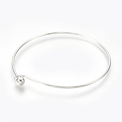 Silver Brass Bangle Making, End with Removable Round Beads, Silver Color Plated, 2-3/8 inch(6.1cm)x2-5/8 inch(6.7cm)