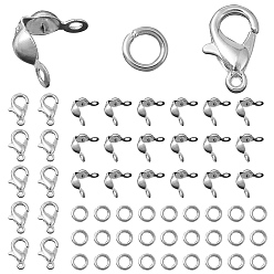 Platinum 30Pcs Zinc Alloy Lobster Claw Clasps, Parrot Trigger Clasps, Jewelry Making Findings, with 50Pcs Iron Bead Tips and 50Pcs Iron Open Jump Rings, Platinum, 12x6mm, Hole: 1.2mm
