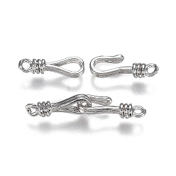 Real Platinum Plated Brass Hook and Eye Clasps, Long-Lasting Plated, Real Platinum Plated, Eye: 13.5x4.5x3mm, Hole: 1.4mm, Hook: 13.5x5.5x3mm, Hole: 1.4mm