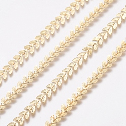 Real 18K Gold Plated Brass Handmade Cobs Chains, Link Chains, with Spool, Long-Lasting Plated, Soldered, Leaf, Real 18K Gold Plated, 7x6x0.5mm, about 32.8 Feet(10m)/roll