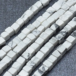 Howlite Natural Howlite Beads Strands, Cube, 3~4.5x3~4.5x3~5mm, Hole: 0.8~1mm, about 89~97pcs/strand, 15.1~15.5 inch(38.5~39.5cm)