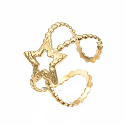 Oro 304 anillo de puño abierto con estrella de acero inoxidable, anillo hueco grueso para mujer, dorado, tamaño de EE. UU. 6 3/4 (17.1 mm)
