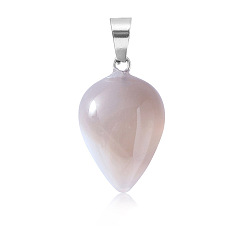 Grey Agate Natural Grey Agate Pendants, Teardrop Charms with Platinum Plated Metal Snap on Bails, 26x16mm