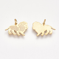 Golden 201 Stainless Steel Pendants, with Unsoldered Jump Rings, Lion, Golden, 13x19x1mm, Hole: 3mm, Jump Ring: 5x0.8mm