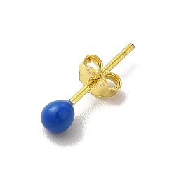 Blue Enamel Round Ball Stud Earrings, Golden 925 Sterling Silver Jewelry for Women, Blue, 14.5x3mm, Pin: 0.8mm
