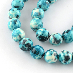 Turquoise Dyed Natural Ocean White Jade Round Bead Strands, Turquoise, 8mm, Hole: 1mm, about 48pcs/strand, 14.9 inch