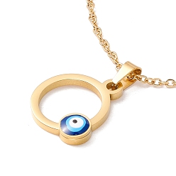 Golden Ion Plating(IP) 304 Stainless Steel Ring with Evil Eye Pendant Necklace with Enamel for Women, Golden, 18.5 inch(47cm)