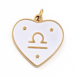 Libra Vacuum Plating 304 Stainless Steel Pendants, with Jump Rings and Enamel, Heart, Golden, Libra, 15x15x1.5mm, Hole: 2.8mm