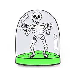 Lime Skeleton in Arch Dome Enamel Pin, Electrophoresis Black Plated Alloy Halloween Badge for Backpack Clothes, Lime, 30x23.5x1.7mm