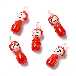 Red Handmade Lampwork Pendants, Girl Charms, Red, 31.5~32x11~11.5x10~10.5mm, Hole: 2~3mm