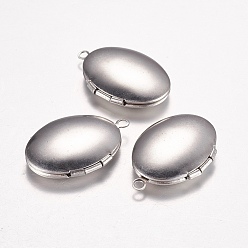 Stainless Steel Color 316 Stainless Steel Locket Pendants, Photo Frame Charms for Necklaces, Oval, Stainless Steel Color, 24x16x5mm, Hole: 1.6mm
