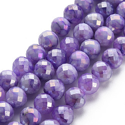 Medium Purple Opaque Baking Painted Crackle Glass Beads Strands, Faceted, AB Color Plated, Teardrop, Medium Purple, 8x7~8mm, Hole: 1.2mm, about 60pcs/strand, 18.11 inches(46cm)