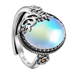 Белый Шегрейс 925 кольца из стерлингового серебра из Таиланда, с ааа класс фианитами, полукруглый с цветком, белые, Размер 9, 19 мм