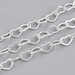Silver Soldered Brass Covered Iron Heart Chains, with Spool, Silver Color Plated, 5x7x0.7mm, about 328.08 Feet(100m)/roll