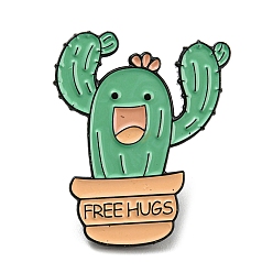 Light Green Cactus with Word Free Hugs Enamel Pins, Black Alloy Brooches for Backpack Clothes, Light Green, 30x24.5x2mm