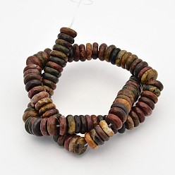 Picasso Jasper Flat Round/Disc Natural Polychrome Jasper/Picasso Stone/Picasso Jasper Beads Strands, Heishi Beads, 12~13x4~5mm, Hole: 1mm, about 94pcs/strand, 15.5 inch