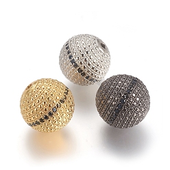 Mixed Color Brass Micro Pave Black Cubic Zirconia Beads, Long-Lasting Plated, Round, Mixed Color, 15mm, Hole: 2mm