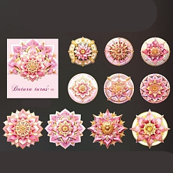 Pale Violet Red 10Pcs 10 Styles Mandala Flower Waterproof PET Decorative Stickers, Laser Self-adhesive Decals, for DIY Scrapbooking, Pale Violet Red, 80mm, 1pc/style