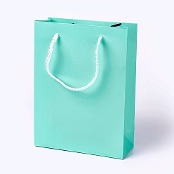 Aquamarine Kraft Paper Bags, with Handles, Gift Bags, Shopping Bags, Rectangle, Aquamarine, 20x15x6.2cm