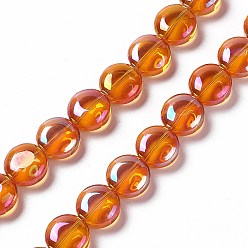 Orange Perles en verre electroplate, plein arc-en-plaqué, plat rond, orange, 12~12.5x6.5mm, Trou: 1mm, Environ 50 pcs/chapelet, 23.62 pouce (60 cm)