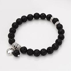 Lava Rock Natural Lava Rock Beaded Bracelets, with Alloy Findings, 56mm